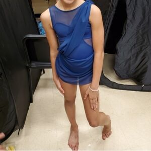 Balera Asymmetrical Mesh Drape Navy Blue Dress MC